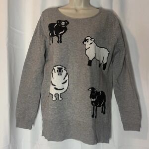 Astrologie Women's Black & White Sheep Intarsia Grey Sweater Medium Cottagecore‎